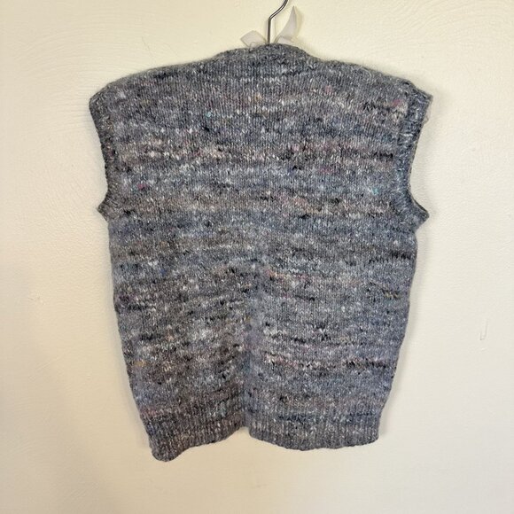 Vtg Womens Gray Vest Speckled Pink Knit Button Up Medium Layering Blend - Picture 2 of 4